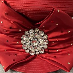 Ashro Red Derby Hat w Rhinestones & Huge Bow ~ Gorgeous
